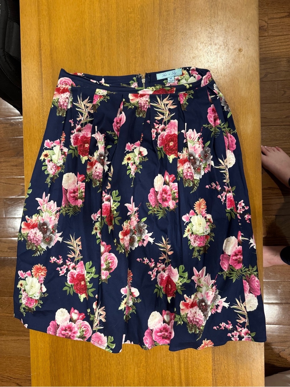 She + Sky Navy Skirt with Pink Floral Print